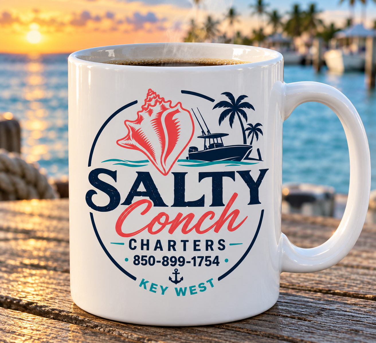 Salty Conch Charters dockside ceramic coffee mug
